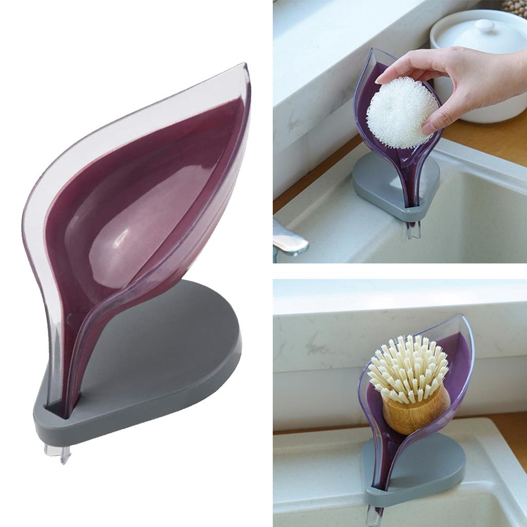 Leaf Shape Soap Box Clear Storage Plate Case Kitchen Sink Supplies Gadgets Wine Red