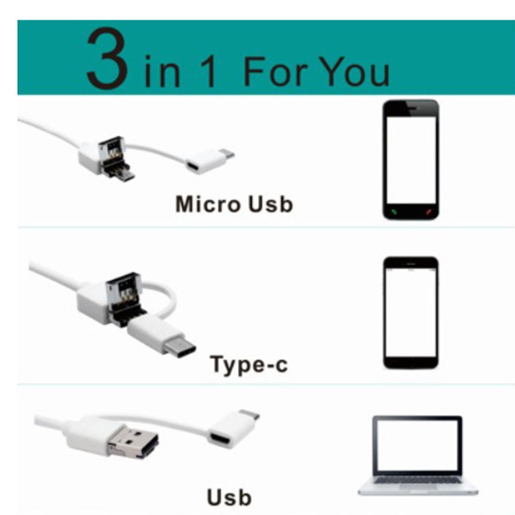 HD 6 LED Type C Micro USB Endoscope Cleaner Camera  Gray
