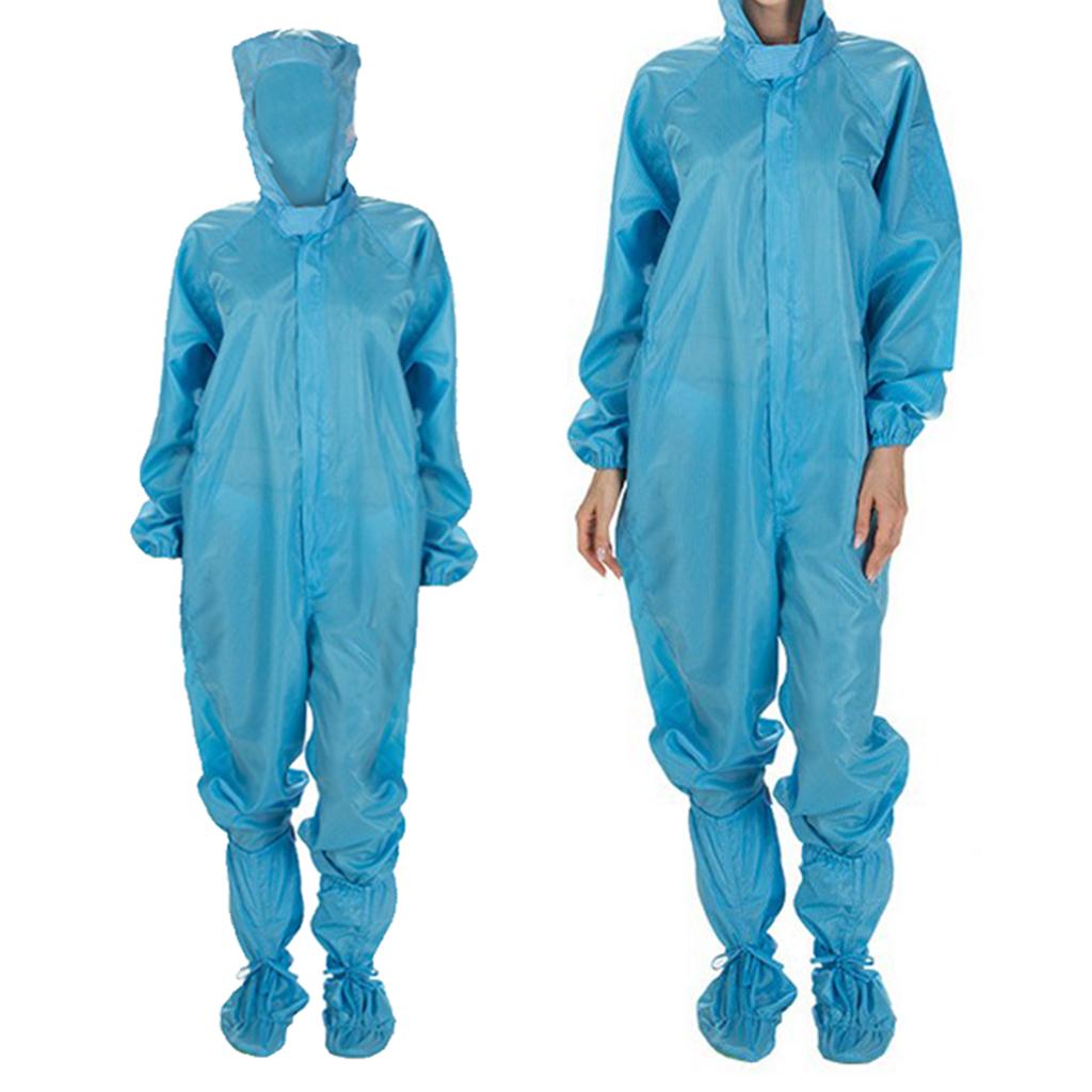 Anti-static Protective Coveralls Suits Clothing with Boots Kit Blue M