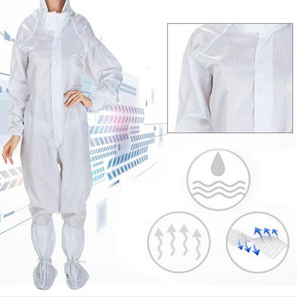 Anti-static Protective Coveralls Suits Clothing with Boots Kit White 2XL