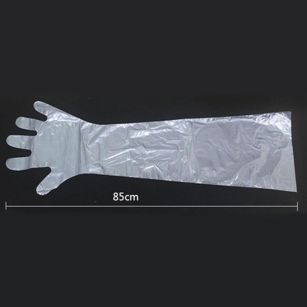 Long Arm Cleaning Working Examination Plastic Gloves 90cm Transparent 50Pcs