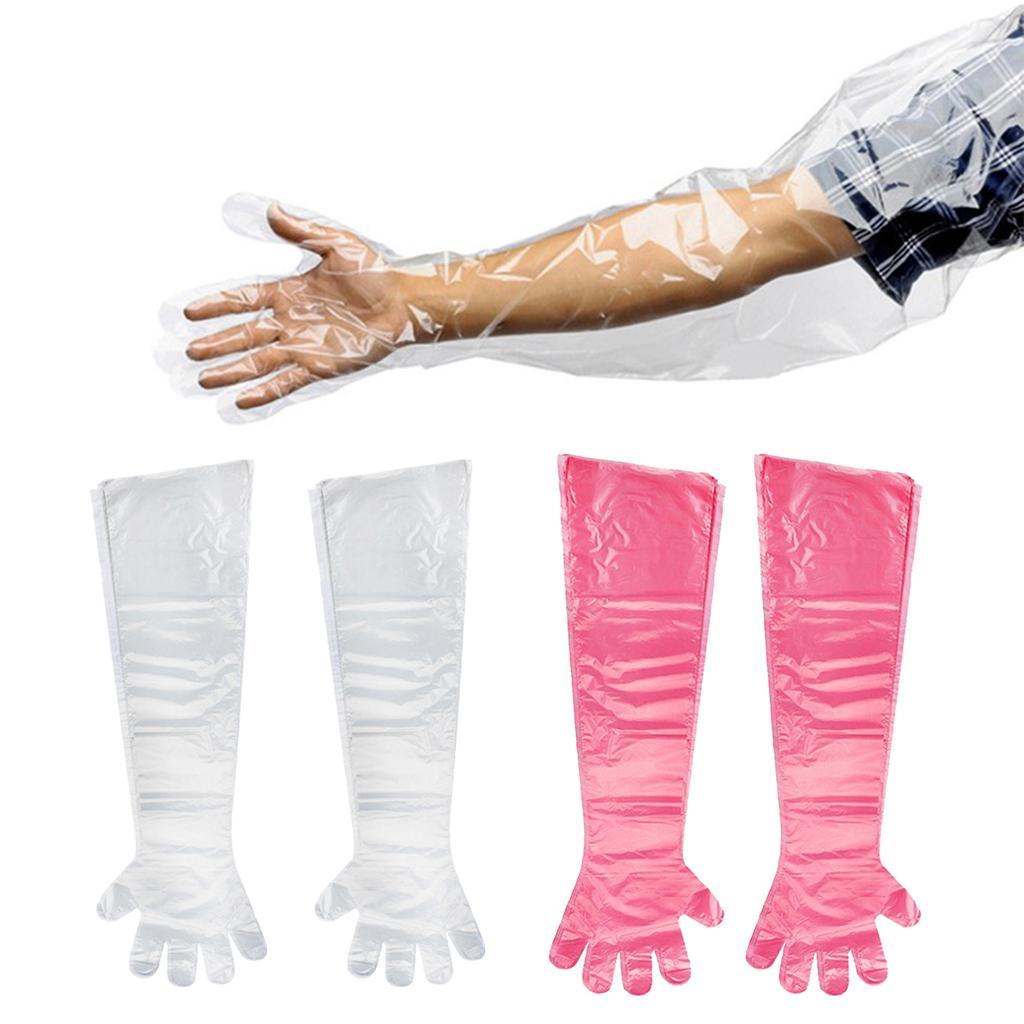 Long Arm Cleaning Working Examination Plastic Gloves 90cm Transparent 50Pcs