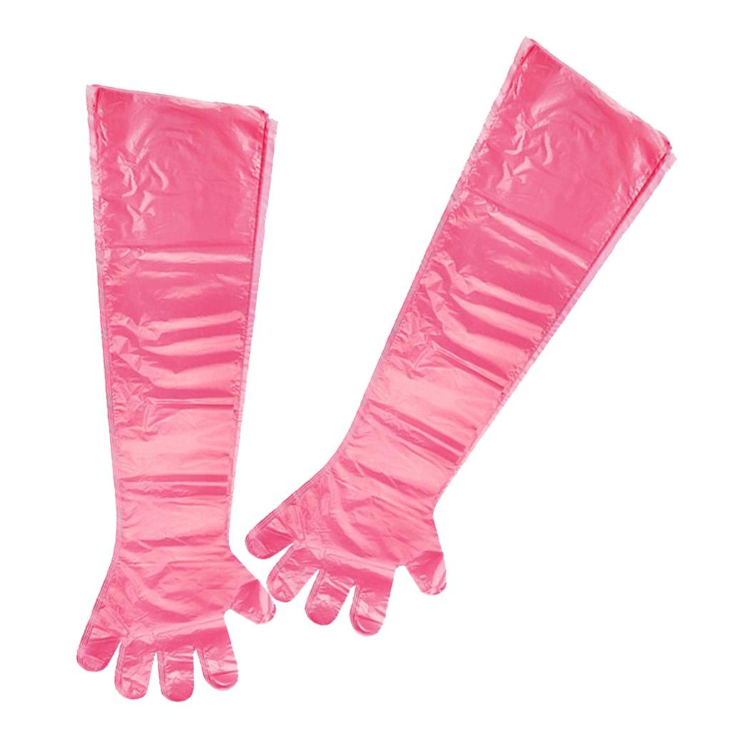 Long Arm Cleaning Working Examination Plastic Gloves 90cm Pink 50Pcs