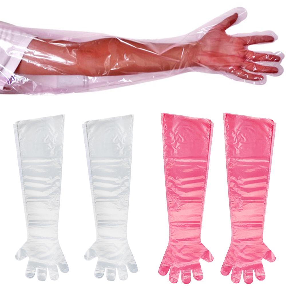 Long Arm Cleaning Working Examination Plastic Gloves 90cm Transparent 100Pcs