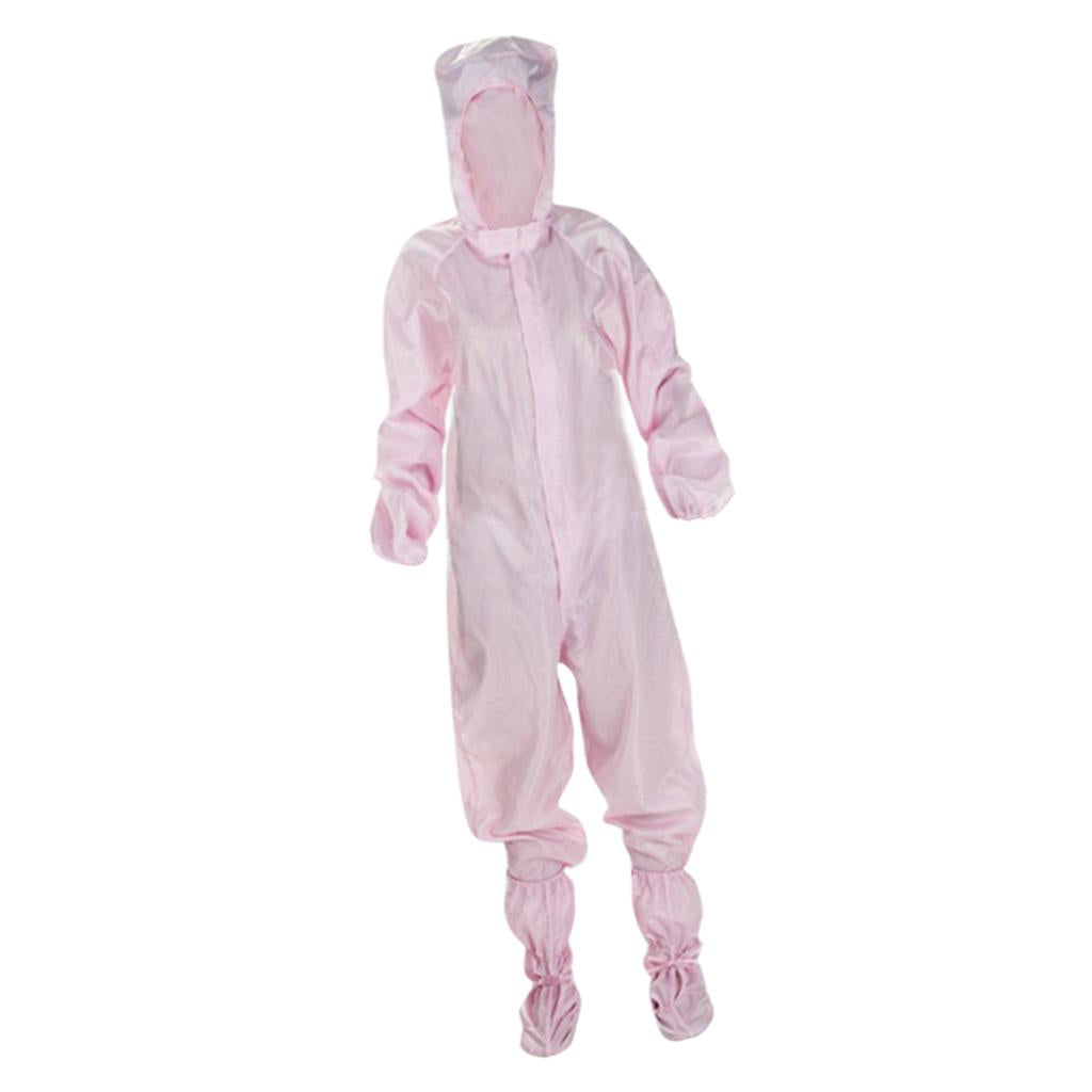 Anti-static Protective Coveralls Suits Clothing with Boots Set Pink M