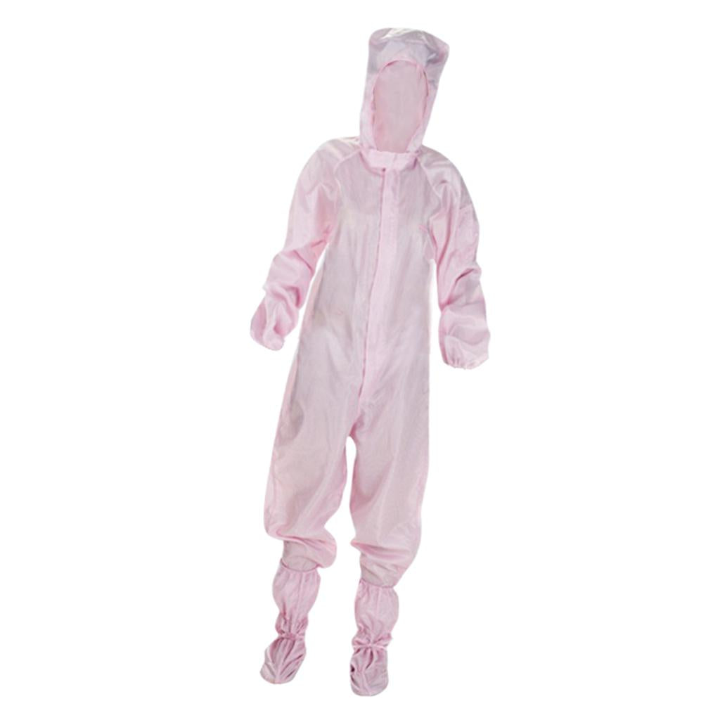 Anti-static Protective Coveralls Suits Clothing with Boots Set Pink M