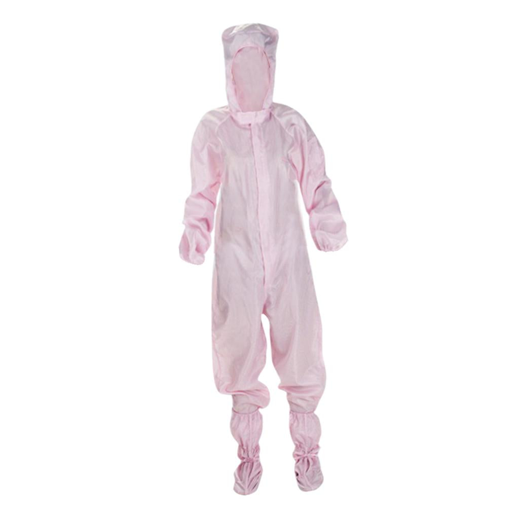 Anti-static Protective Coveralls Suits Clothing with Boots Set Pink M