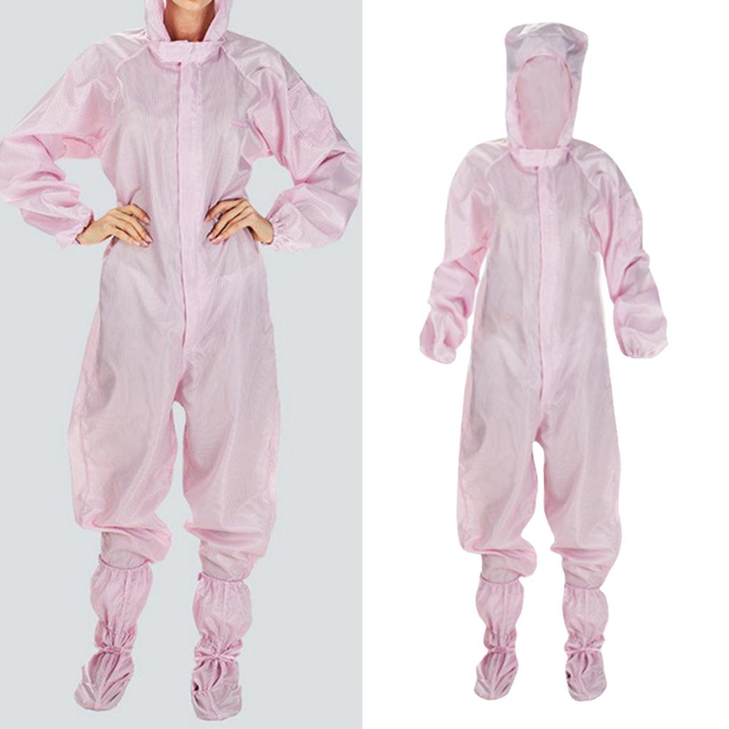 Anti-static Protective Coveralls Suits Clothing with Boots Set Pink M