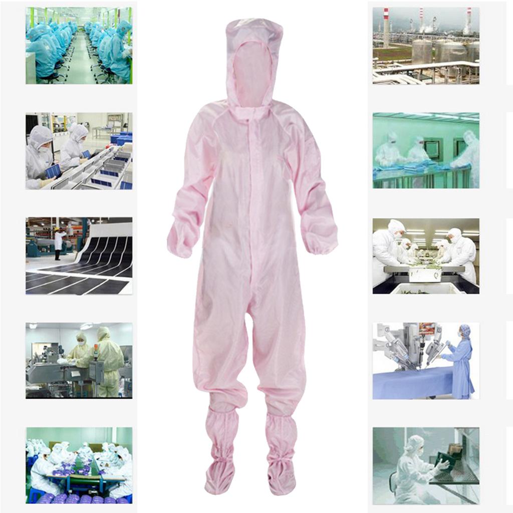 Anti-static Protective Coveralls Suits Clothing with Boots Set Pink M