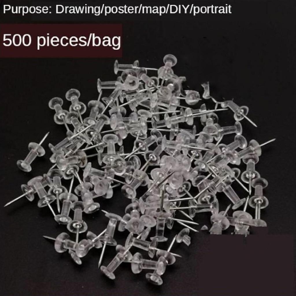 500x Clear Notice Board Push Pins School Drawing Flag Pins Thumb Tacks w/Box