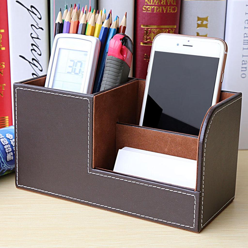 Multi-purpose Desktop Pu Leather storage box Pencils Holder Brown