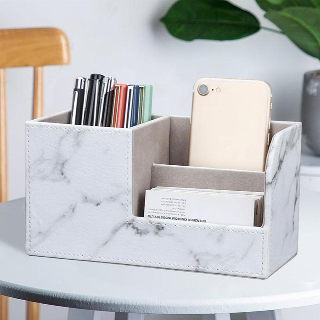 Multi-purpose Desktop Pu Leather storage box Pencils Holder Moonlight Silver