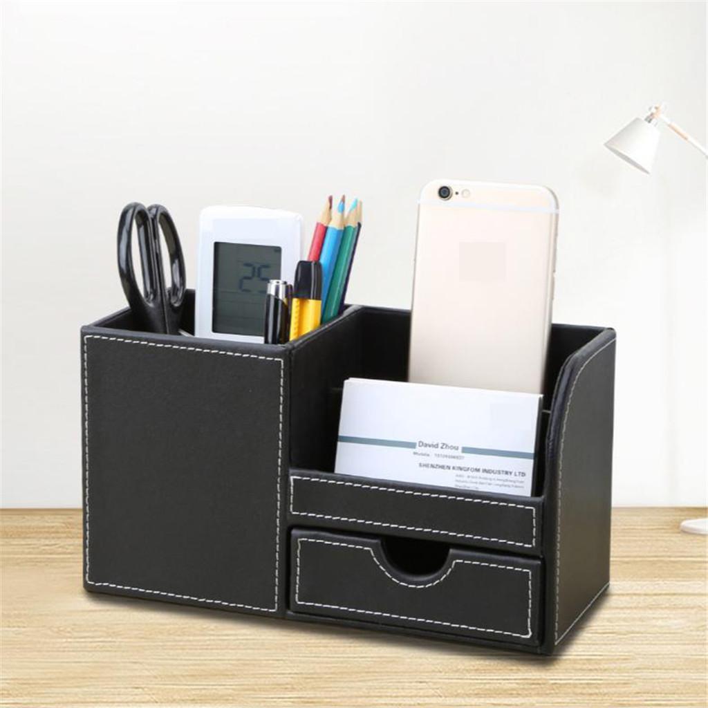 Multifunctional leather pen holder fashion desktop storage box Black