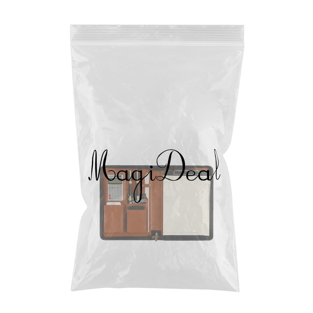 Zippered PU Leather Portfolio Organizer Business Document Folder Bag Brown C
