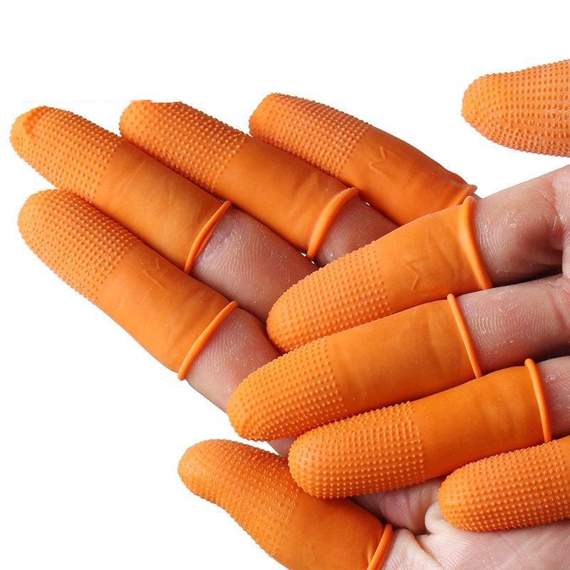 100x Rubber Finger Cots Fingertips Gloves Anti Slip Tools Orange Small