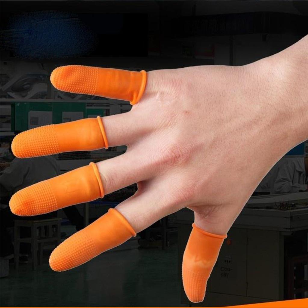 100x Rubber Finger Cots Fingertips Gloves Anti Slip Tools Orange Small