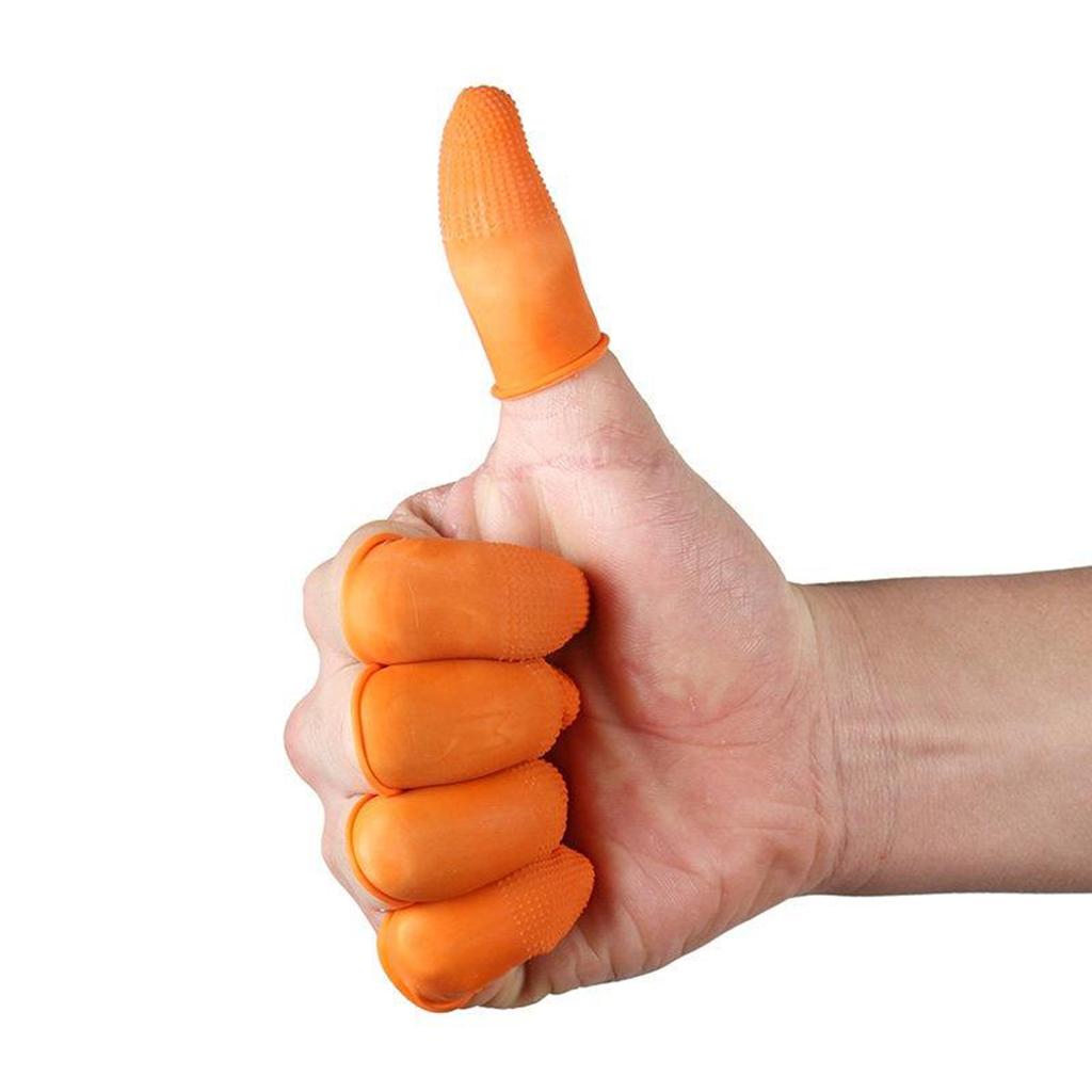 100x Rubber Finger Cots Fingertips Gloves Anti Slip Tools Orange Small