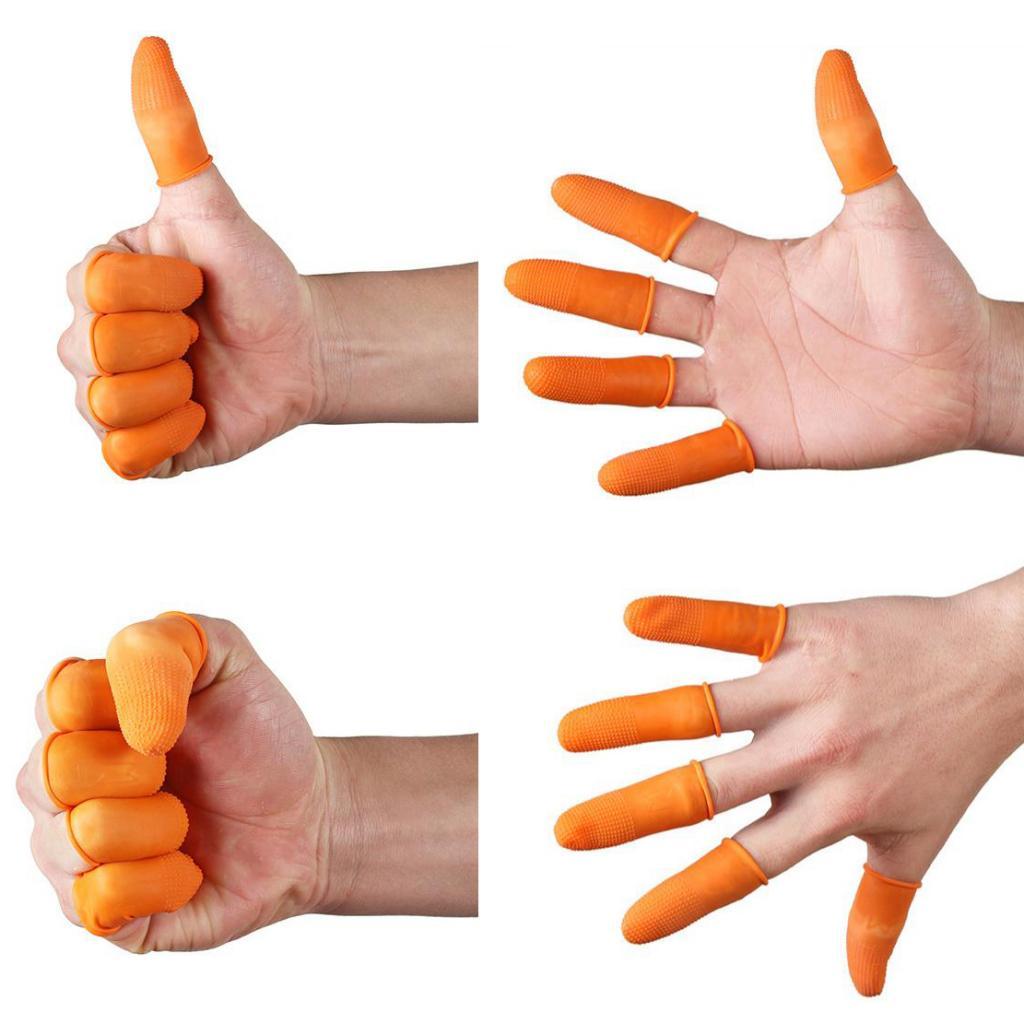 100x Rubber Finger Cots Fingertips Gloves Anti Slip Tools Orange Small