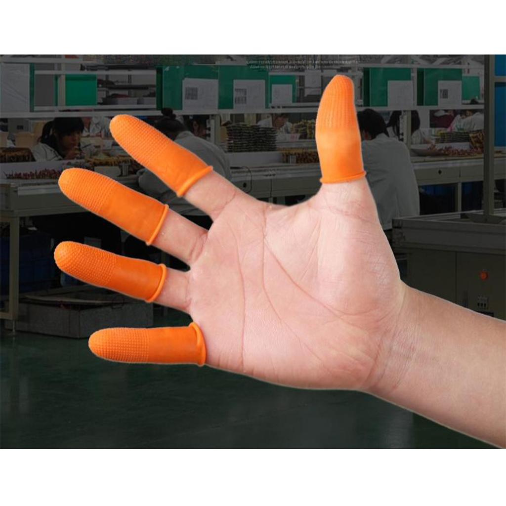 100x Rubber Finger Cots Fingertips Gloves Anti Slip Tools Orange Small