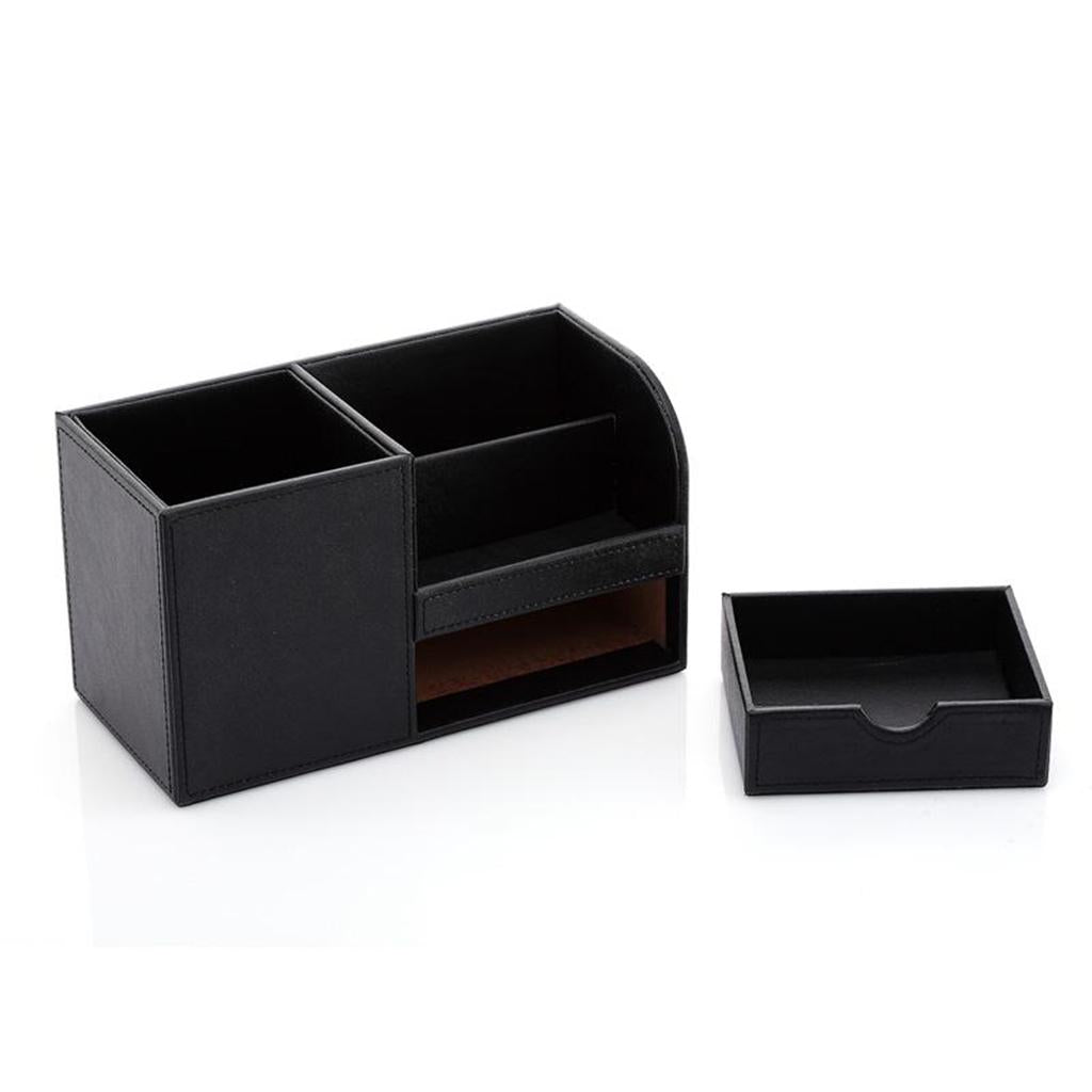 Multifunctional Storage Box Leather Pen Holder Black
