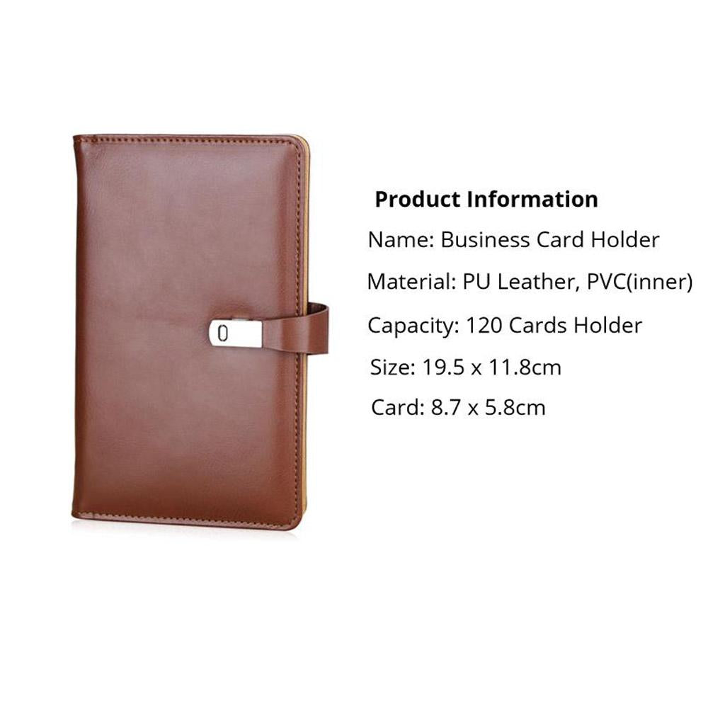 Leather Card Holder Large Capacity 120 Name Cards Ticket Storage Brown