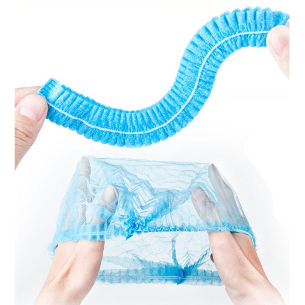 50pcs/pack Disposable Hair Caps Nets Shower Covers Tanning Catering Cap Blue