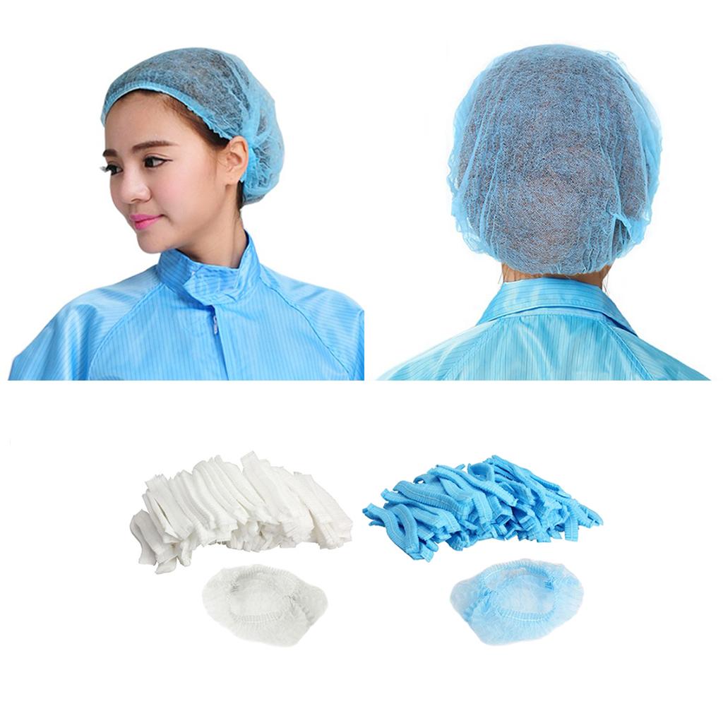 50pcs/pack Disposable Hair Caps Nets Shower Covers Tanning Catering Cap Blue