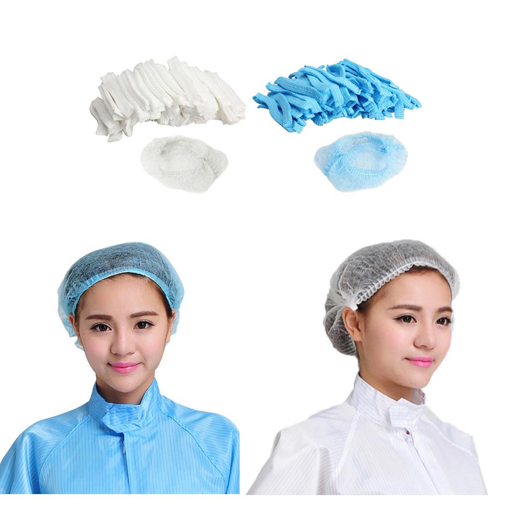 50pcs/pack Disposable Hair Caps Nets Shower Covers Tanning Catering Cap Blue