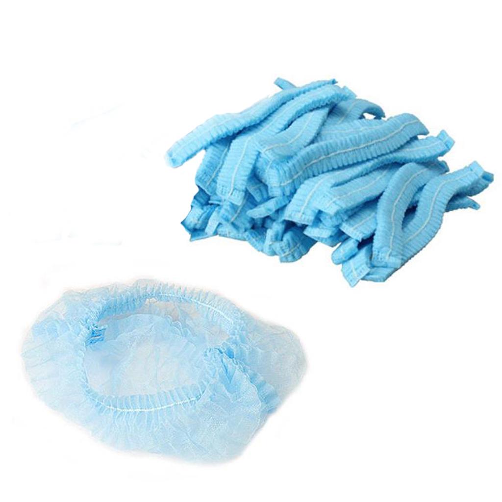 50pcs/pack Disposable Hair Caps Nets Shower Covers Tanning Catering Cap Blue