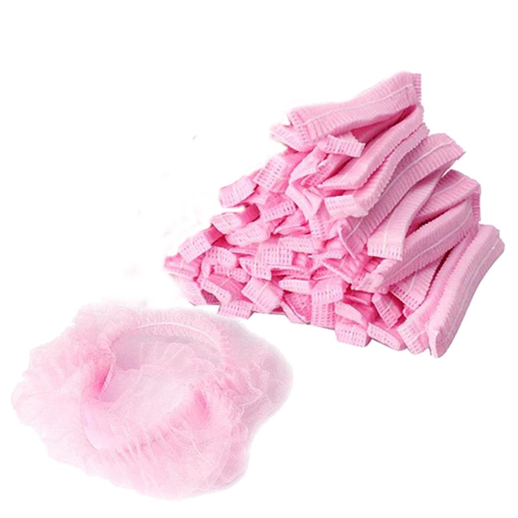 50pcs/pack Disposable Hair Caps Nets Shower Covers Tanning Catering Cap Pink