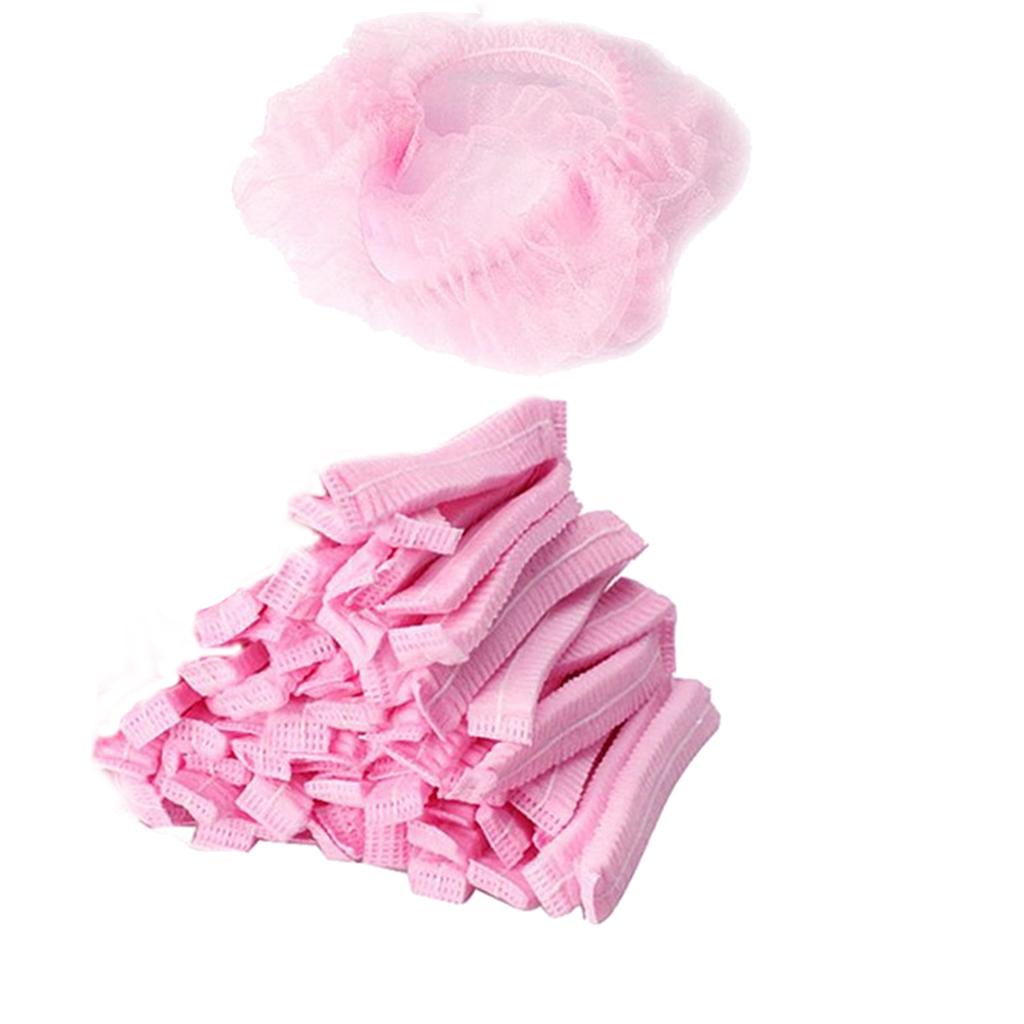 50pcs/pack Disposable Hair Caps Nets Shower Covers Tanning Catering Cap Pink