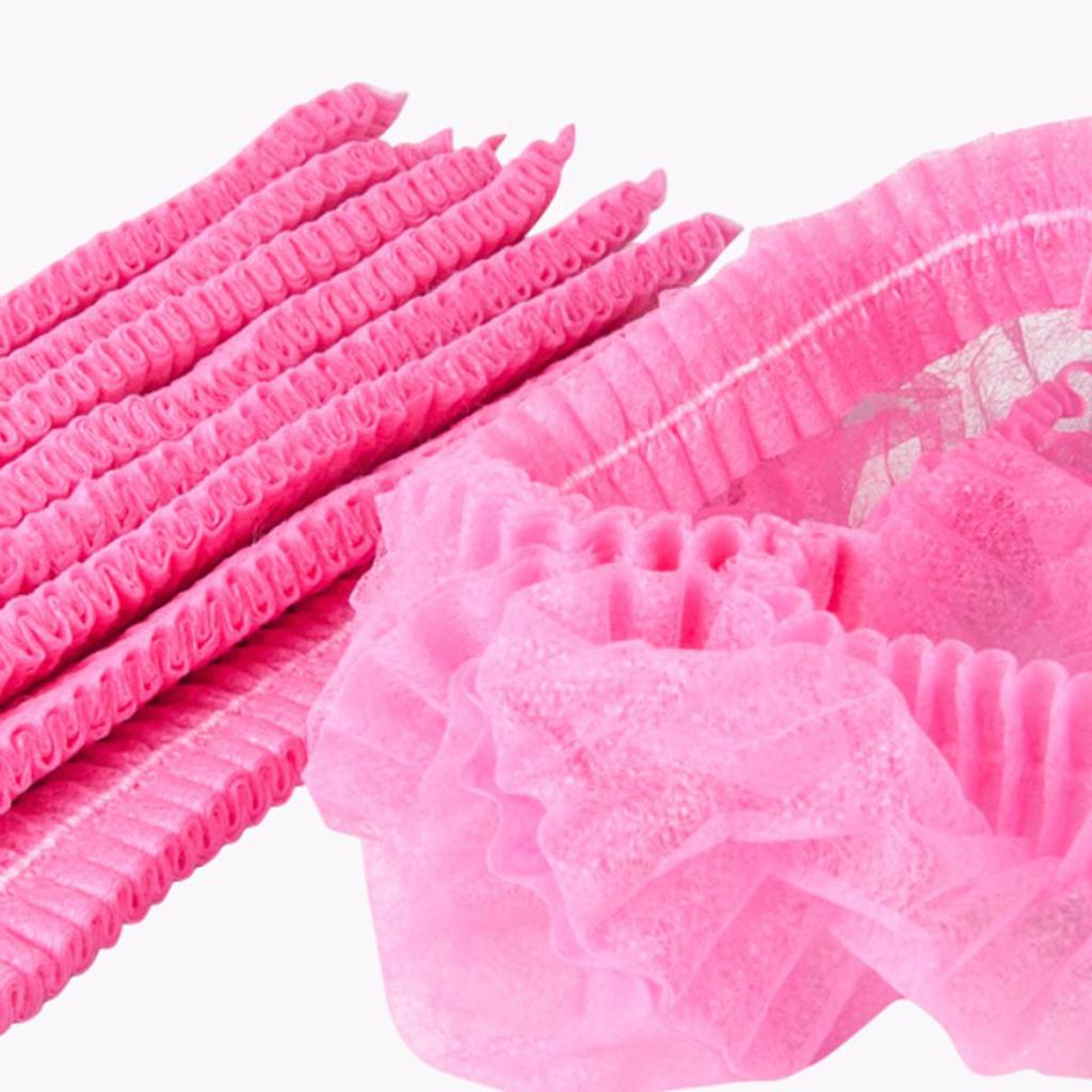 50pcs/pack Disposable Hair Caps Nets Shower Covers Tanning Catering Cap Pink