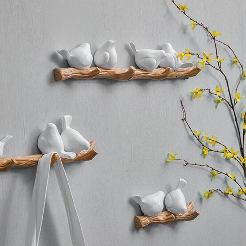 Resin Wall Mounted Hanging Hook Realistic Birds Shape Wall Decor 3 White