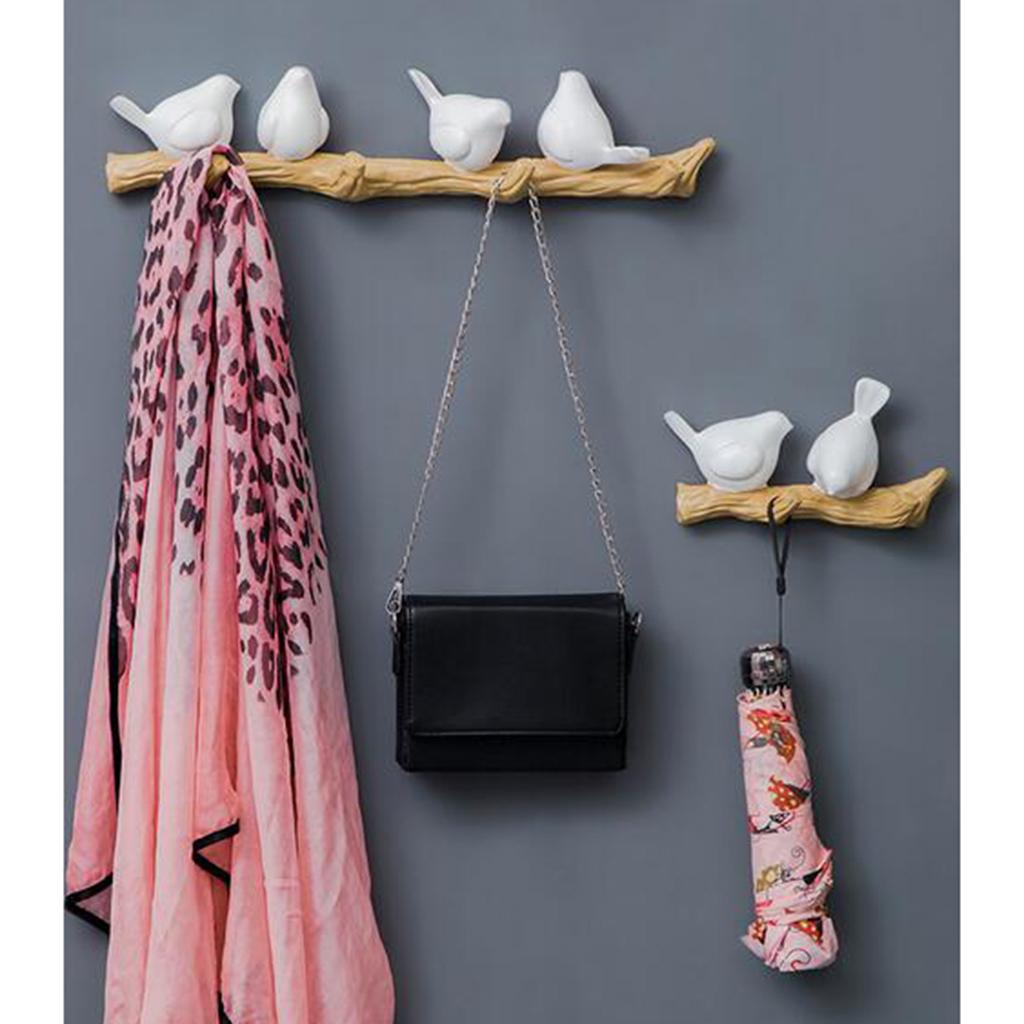 Resin Wall Mounted Hanging Hook Realistic Birds Shape Wall Decor 2 Black