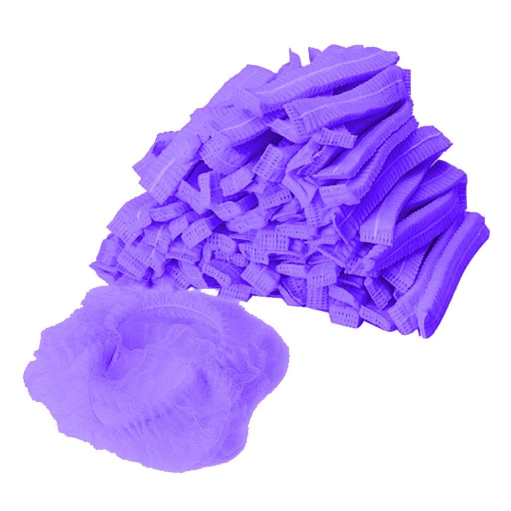 100x Disposable Mob Cap Dustproof Hats Head Cover Catering Industrial Purple