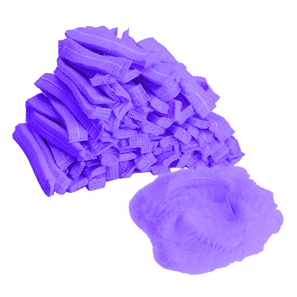 100x Disposable Mob Cap Dustproof Hats Head Cover Catering Industrial Purple