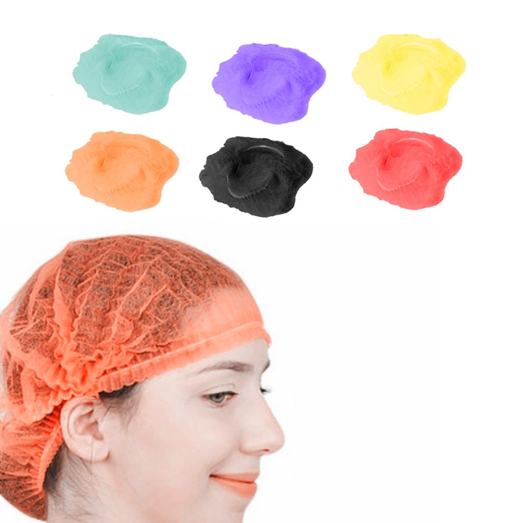 100x Disposable Mob Cap Dustproof Hats Head Cover Catering Industrial Purple