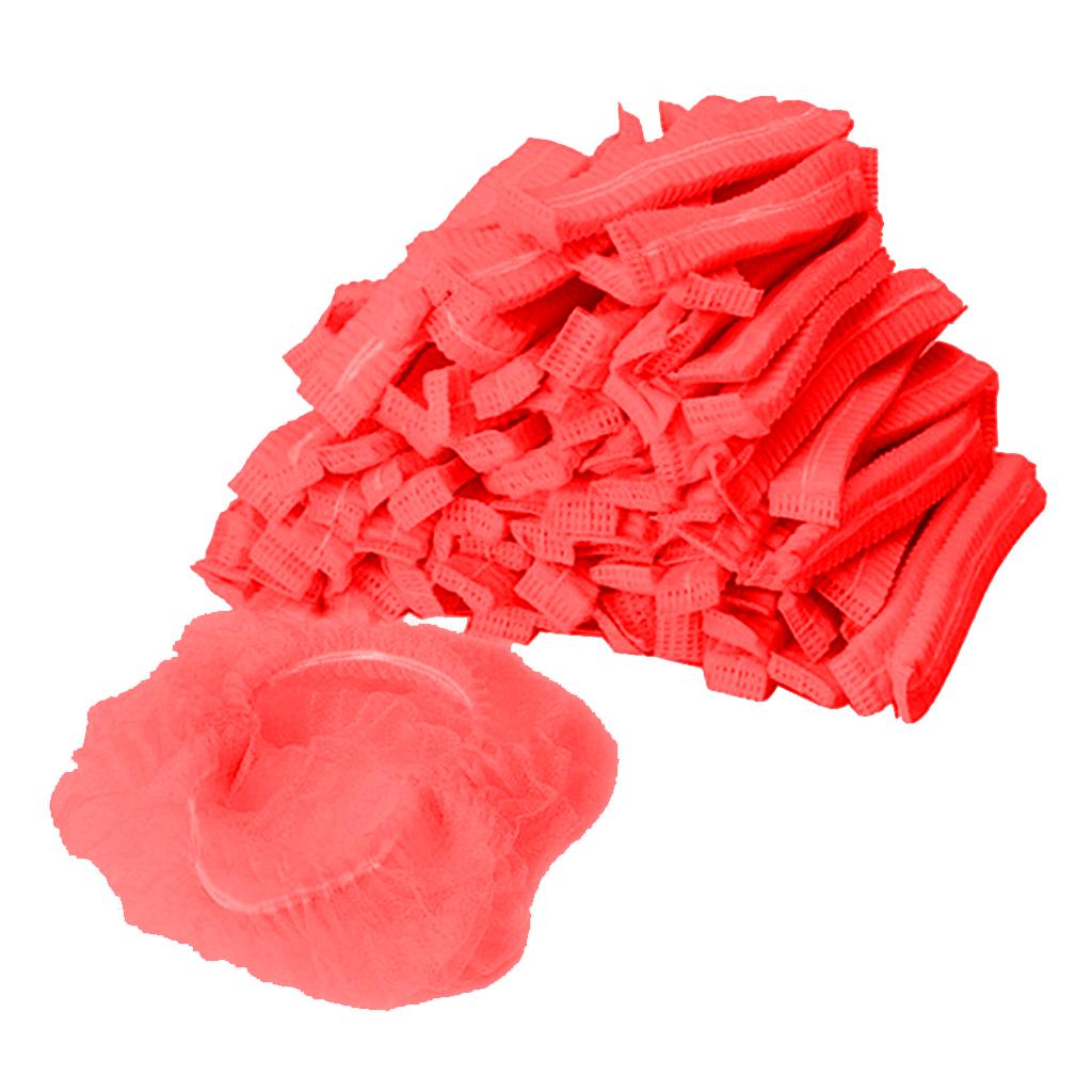 100x Disposable Mob Cap Dustproof Hats Head Cover Catering Industrial Red