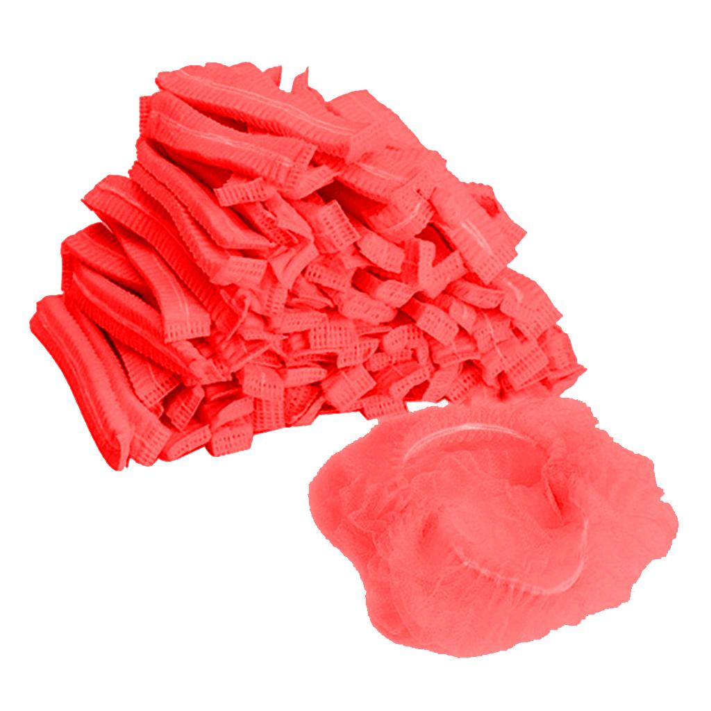 100x Disposable Mob Cap Dustproof Hats Head Cover Catering Industrial Red