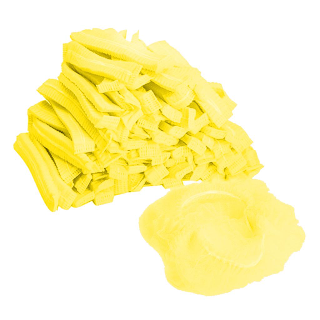 100x Disposable Mob Cap Dustproof Hats Head Cover Catering Industrial Yellow