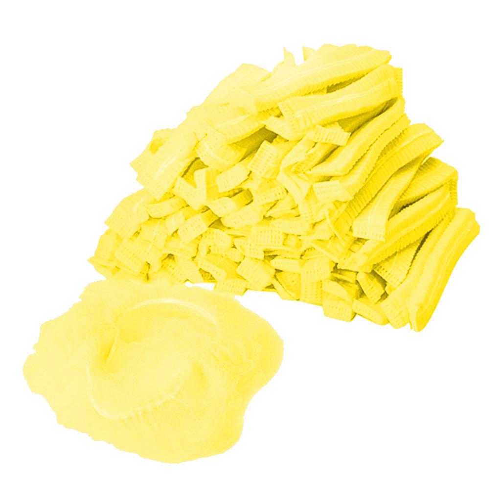 100x Disposable Mob Cap Dustproof Hats Head Cover Catering Industrial Yellow