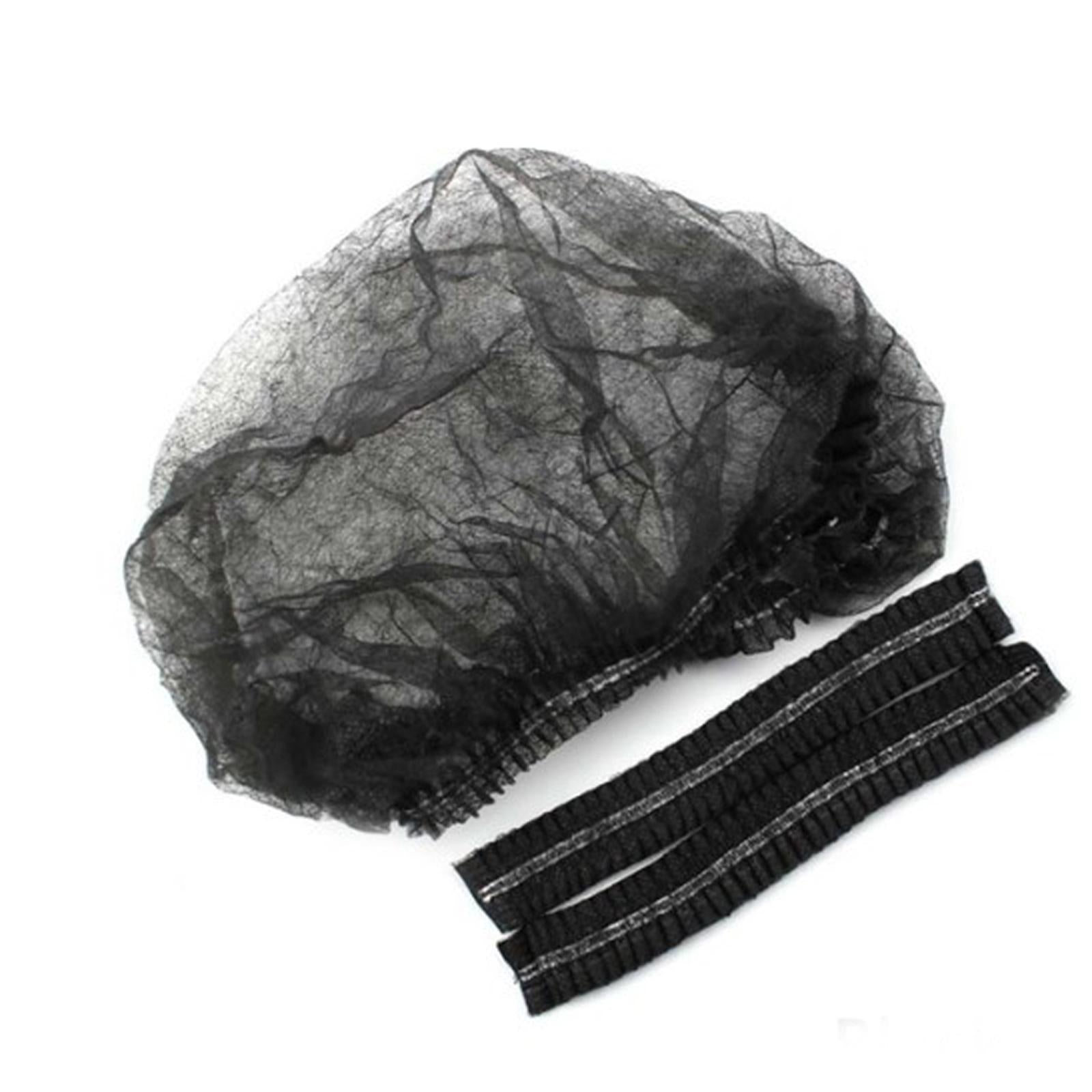 100x Disposable Mob Cap Dustproof Hats Head Cover Catering Industrial Black