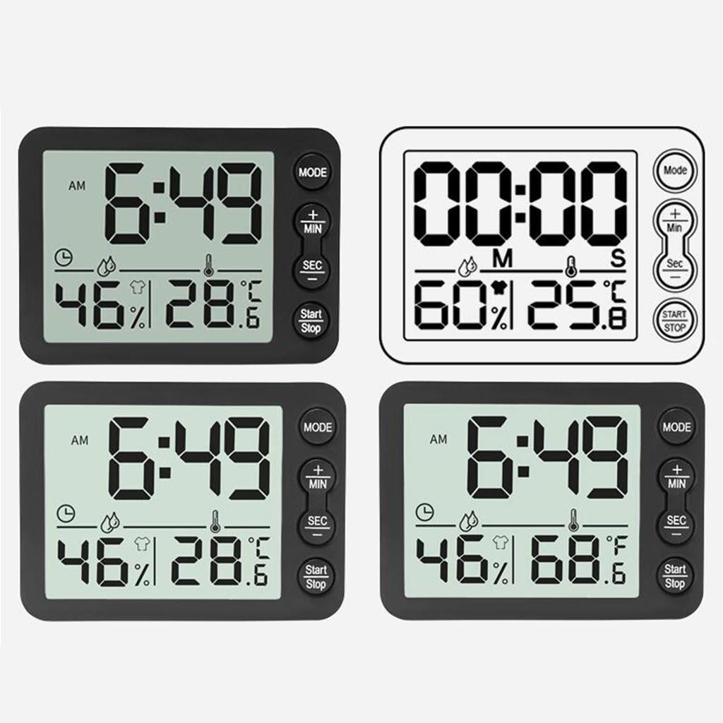 Digital Display Home Electronic Humidity Thermometer Hygrometers Clock Black