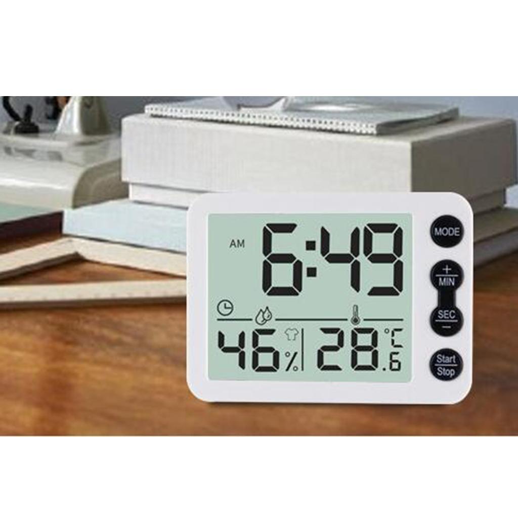 Digital Display Home Electronic Humidity Thermometer Hygrometers Clock Black