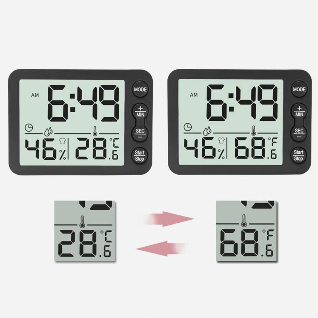 Digital Display Home Electronic Humidity Thermometer Hygrometers Clock Black