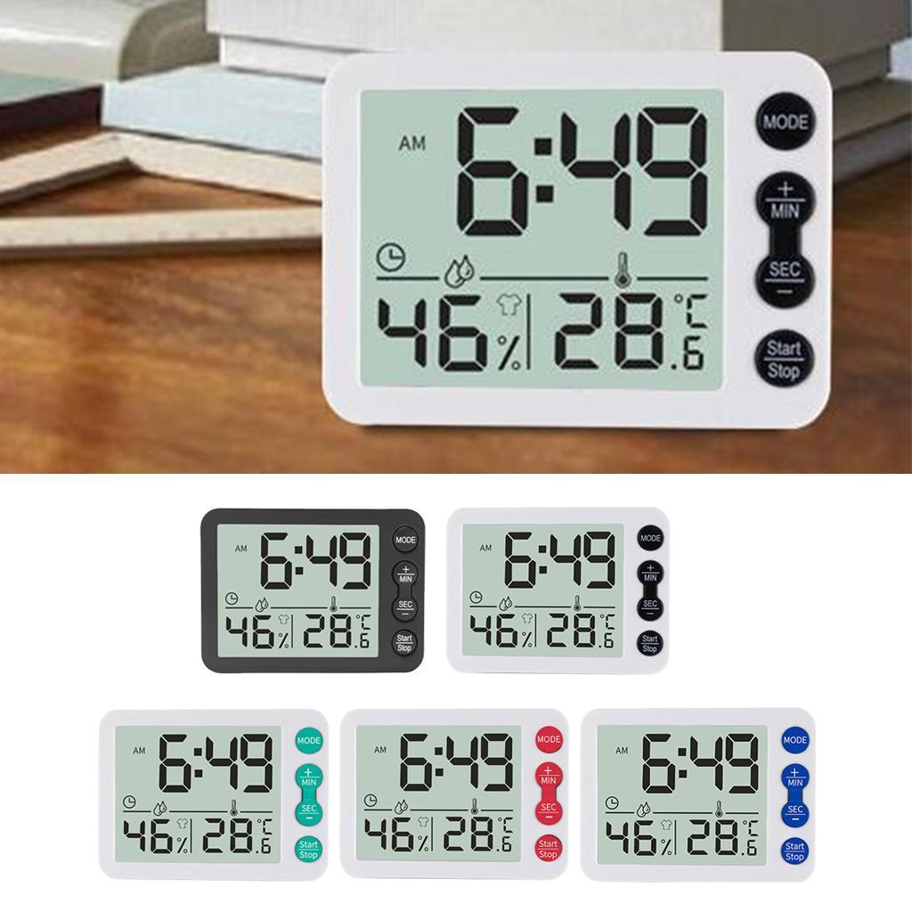 Digital Display Home Electronic Humidity Thermometer Hygrometers Clock Black