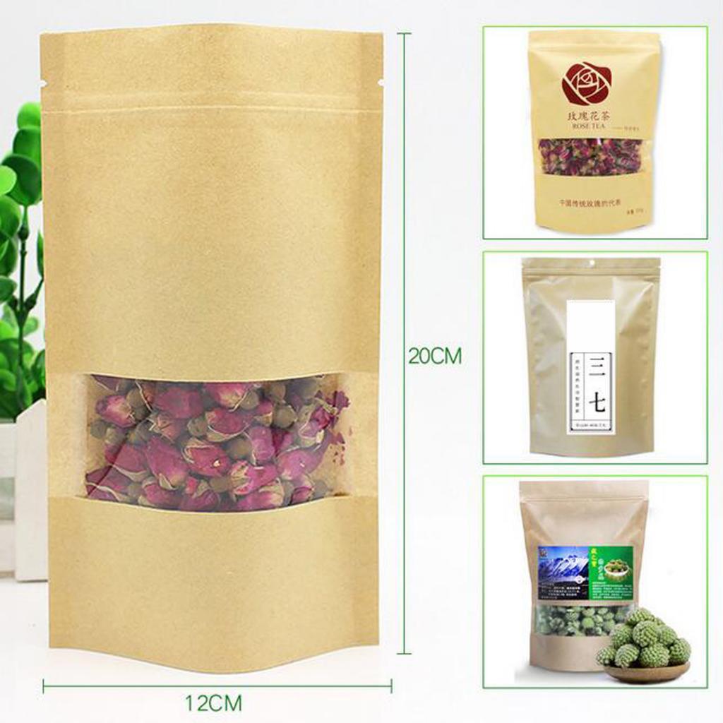 Resealable Stand Up Kraft Paper for Food Seal with Clear Window 10x15+3cm