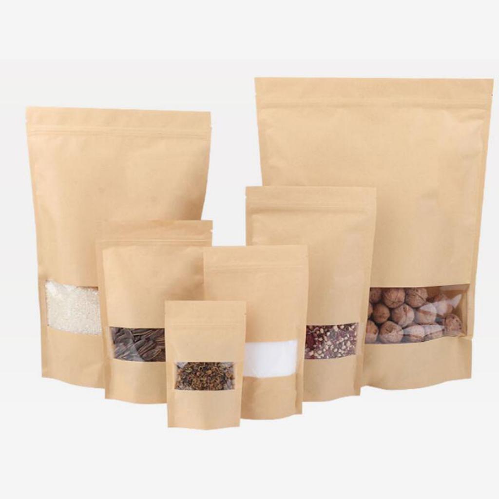 Resealable Stand Up Kraft Paper for Food Seal with Clear Window 14x20+4cm