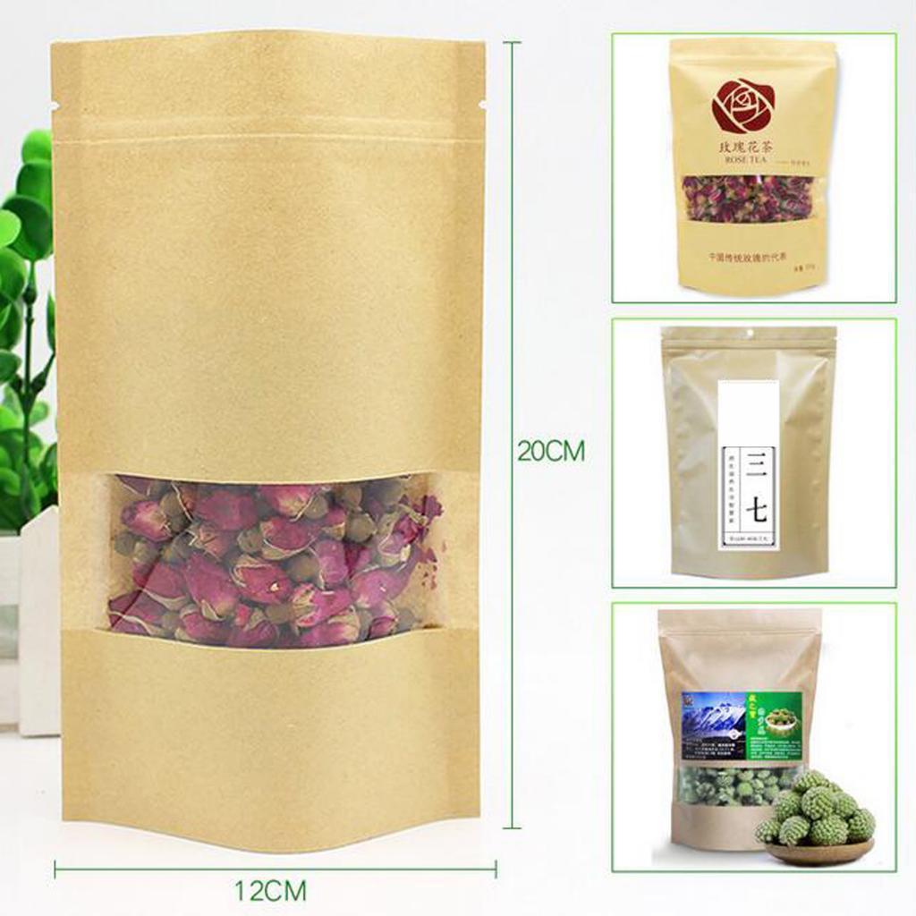 Resealable Stand Up Kraft Paper for Food Seal with Clear Window 16x22+4cm