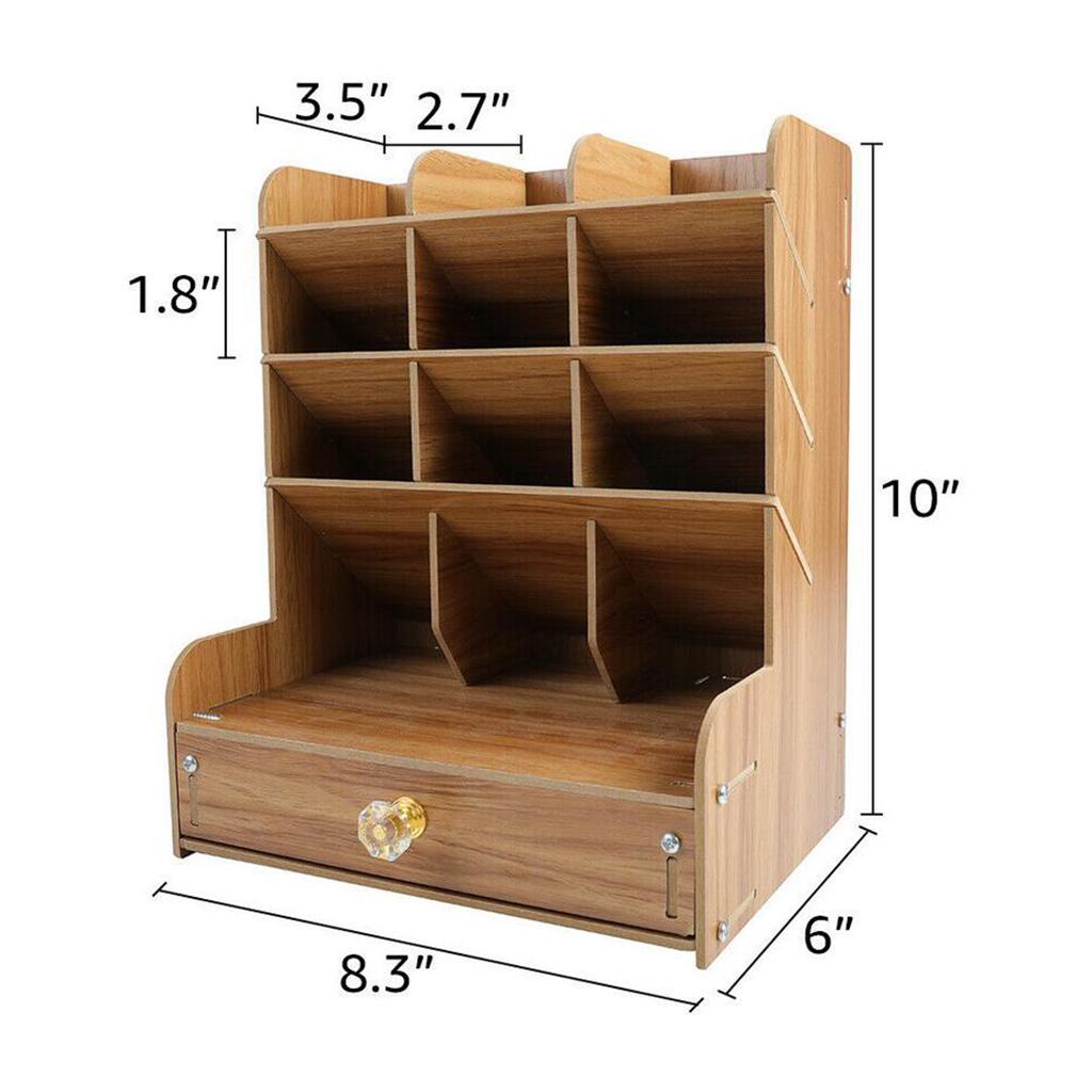 Office Desk Drawer Organizer Wooden Pen Holder Stationary Rack Cherry Wood